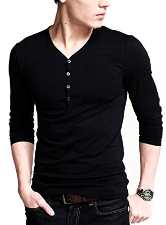 Neonysweets Mens Long Sleeve Henley Shirts with Button Placket at