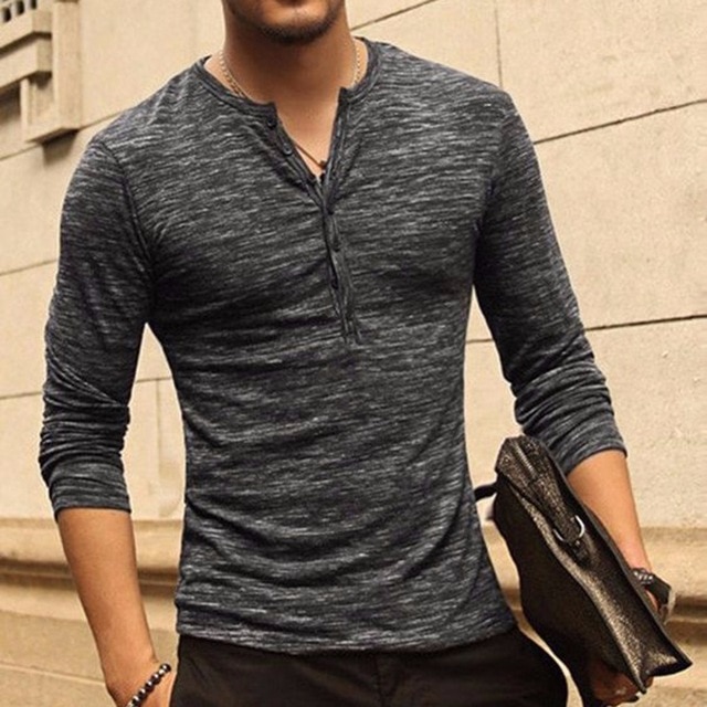 Hot New Henley Shirts for Mens Long Sleeve Tops Tee Stylish Slim Fit