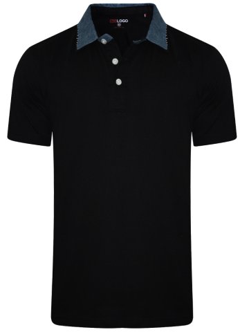 Buy T-shirts Online | Nologo Black Polo T-shirt With Denim Collar