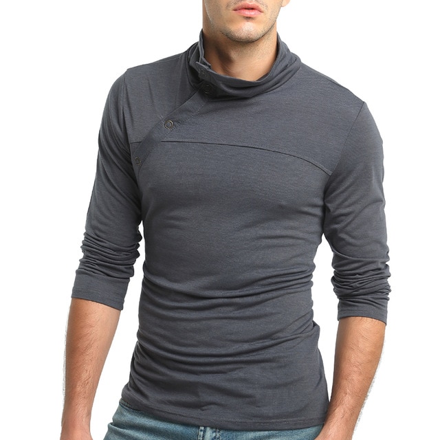Fashion Men T Shirts Casual Slim Fit Long Sleeve High Collar T Shirt
