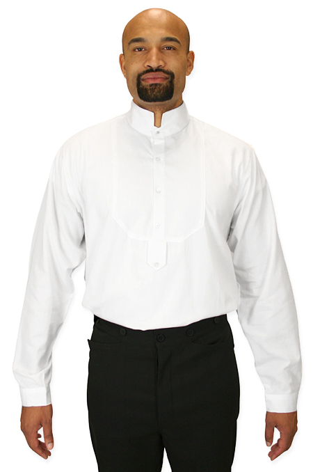 Victorian Mens Dress Shirt - High Stand Collar - White