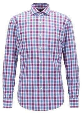 Hugo Slim-fit shirt in Vichy-check cotton poplin 15.5 Dark pink
