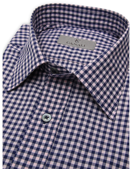 Elegant blue and pink Vichy check cotton shirt for men | Shop at