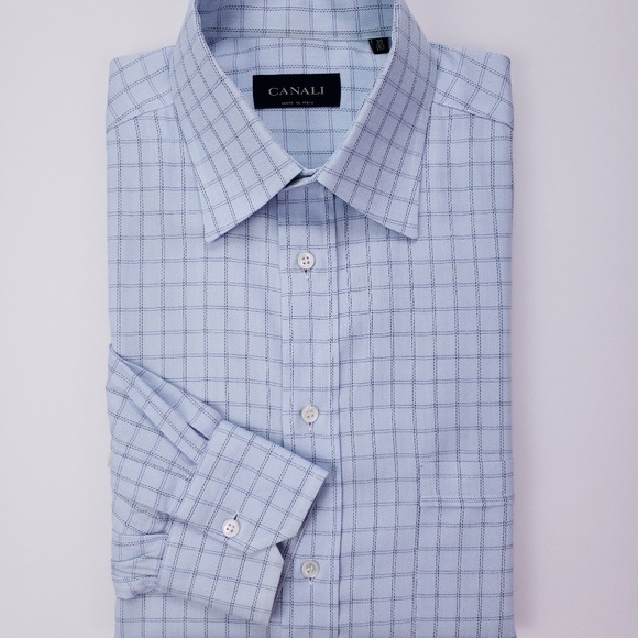 Canali Shirts | Shirt 15 12 Blue Checked 39 Mens Size Cott | Poshmark