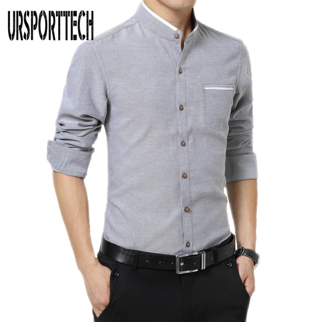 Plus Size M 5XL Cotton Men Shirt New 2017 Stand Collar Casual Male