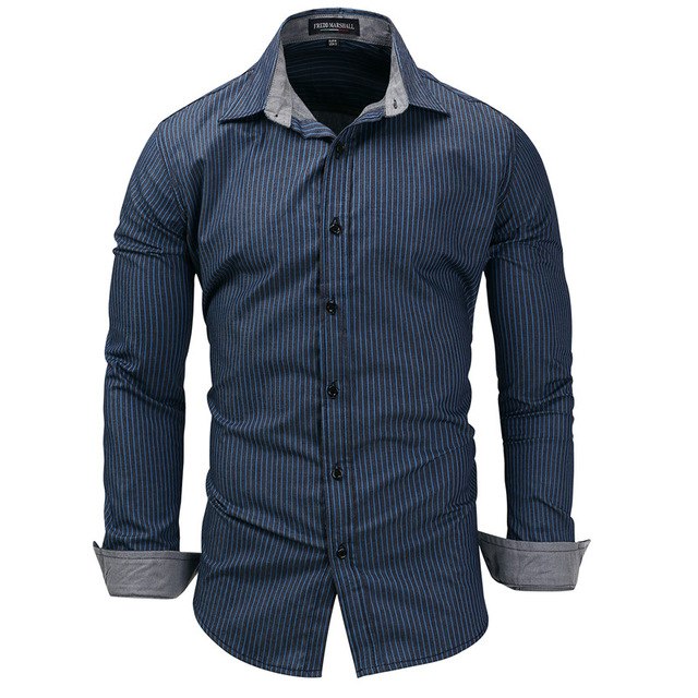 Fashion Men's Striped Shirts Long sleeved 100%Cotton Casual Plus