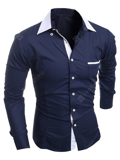 Contrast Collar Breast Pocket Button-Down Shirt - $34.60 Free