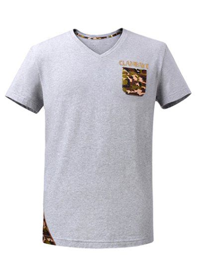 V-Neck Short Sleeve Camo Breast Pocket Spliced T-Shirt ODM Designer