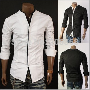 New Men's Shirts Features Without Collar Shirts Casual Slim Fit