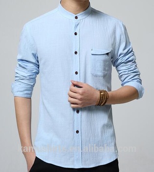 Latest Summer Shirt Cotton Linen Chinese Mandarin Collar Mens Shirts