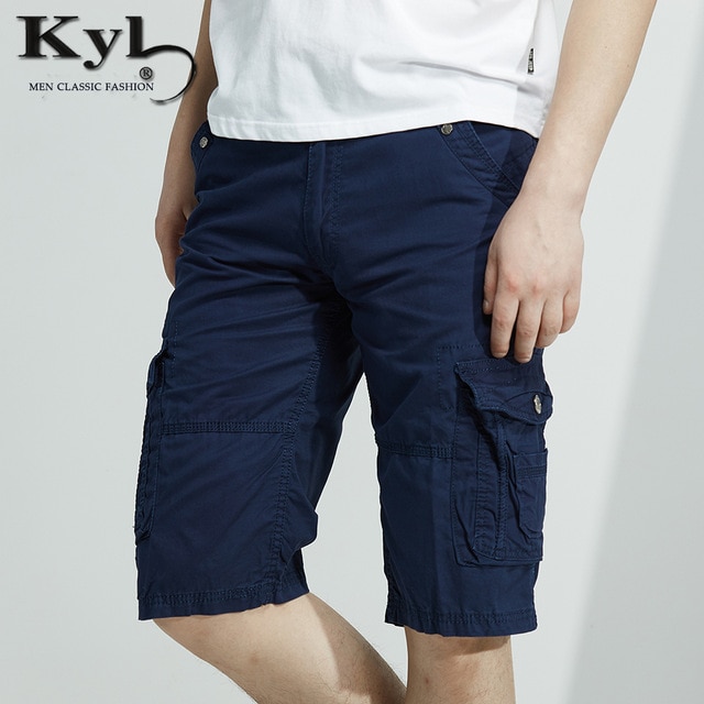 Men Shorts Summer 2017 Knee Length Men Short Pants Cotton Blue Male