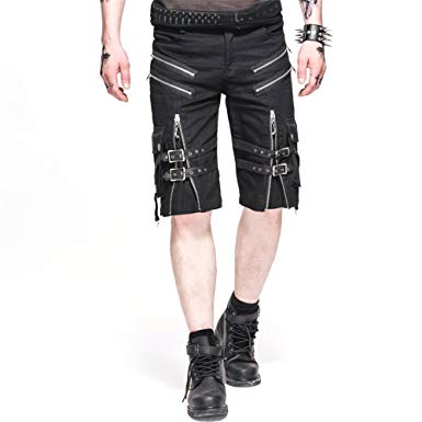 Devil Fashion Punk Men Casual Shorts Rock Zipper Summer Black Short