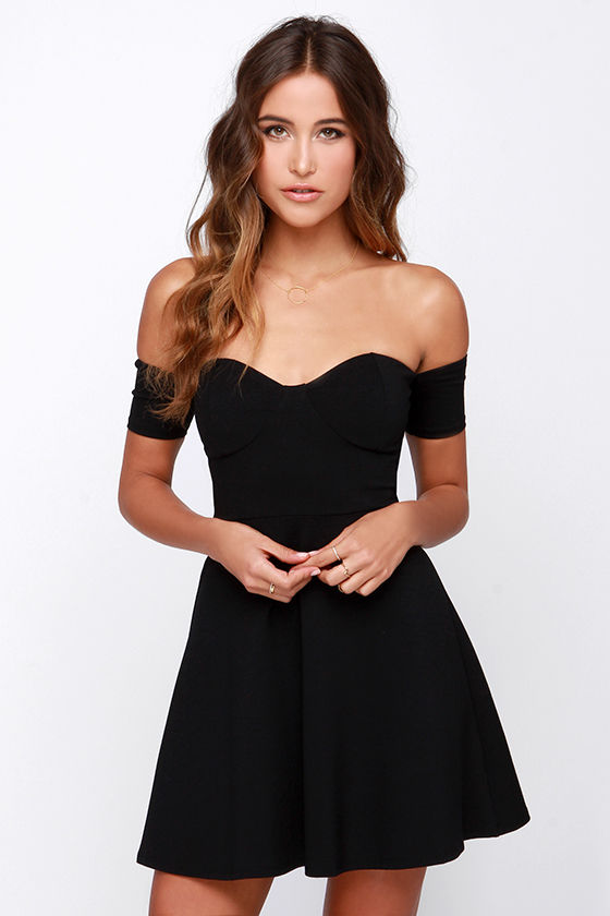Little Black Dress - Off-the-Shoulder Dress - Skater Dress - $43.00