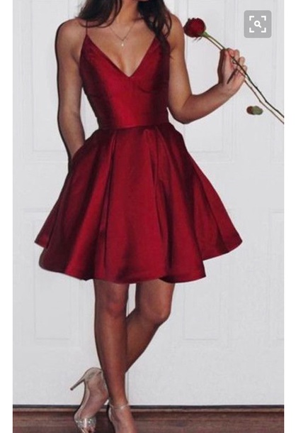 dress, red dress, red, short dress, scoop, shiny, silk, silk dress