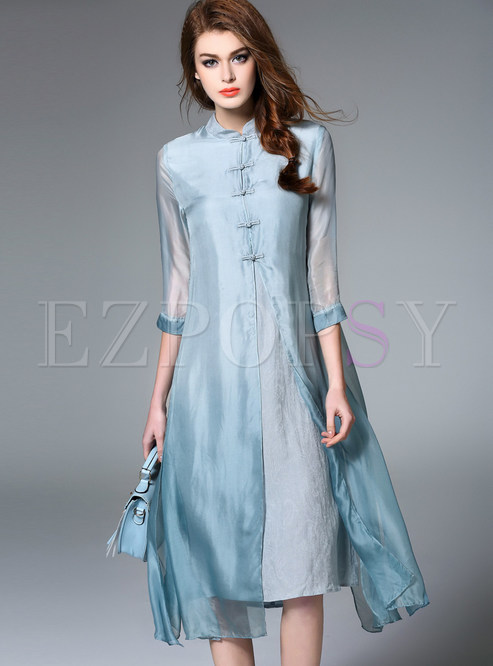Dresses | Shift Dresses | Elegant Silk Pure Color Shift Dress