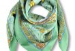French silk scarves - twill - silk road - green - 36x36