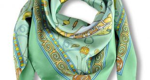 French silk scarves - twill - silk road - green - 36x36