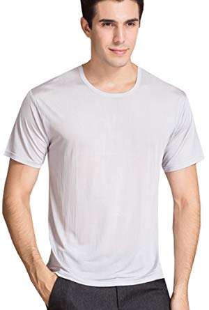 Men's Silk T-Shirt|Super Breathable Crew Neck Silk Tee Shirts For