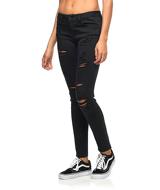 Empyre Tessa Shredded Black Skinny Jeans | Zumiez