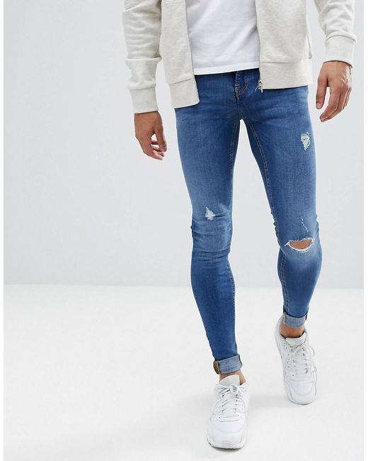 Lyst - Blend Tall Flurry Extreme Skinny Fit Jeans In Mid Wash in