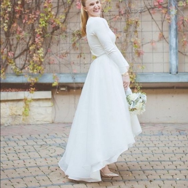 White Chiffon Asymmetrical Skirt Floor Length High Low Elegant