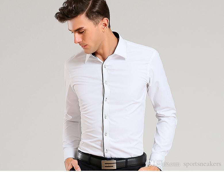 2019 Men Business Shirts Long Sleeve Mens Slim Fit Dress Shirts
