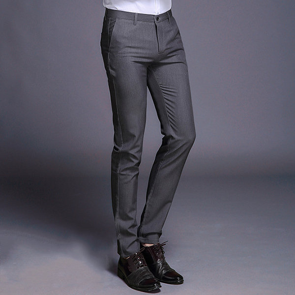 Mens Business Straight Suit Pants Slim Fit Easy-care Casual Elastic