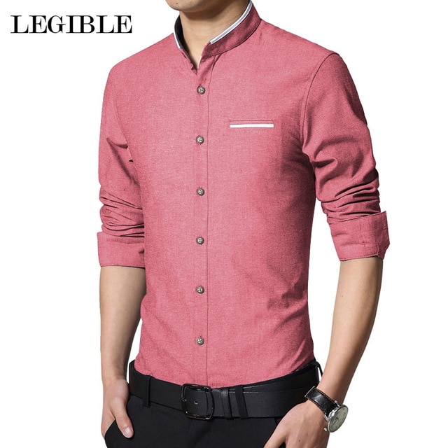 Legible New Fashion Casual Men Shirt Long Sleeve Mandarin Collar