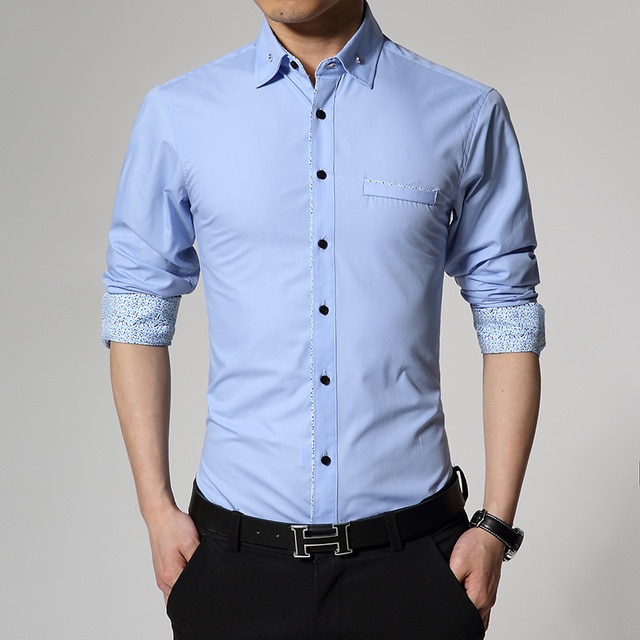 Hot Sale 2018 New Fashion Casual Men Shirt Long Sleeve Print Slim