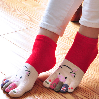 Antibacterial toe socks female cotton cute cotton socks thin models