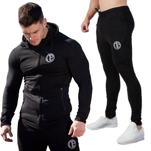 2018 New Sport Suit Men Bodybuilding Jacket Pants Sports Suits