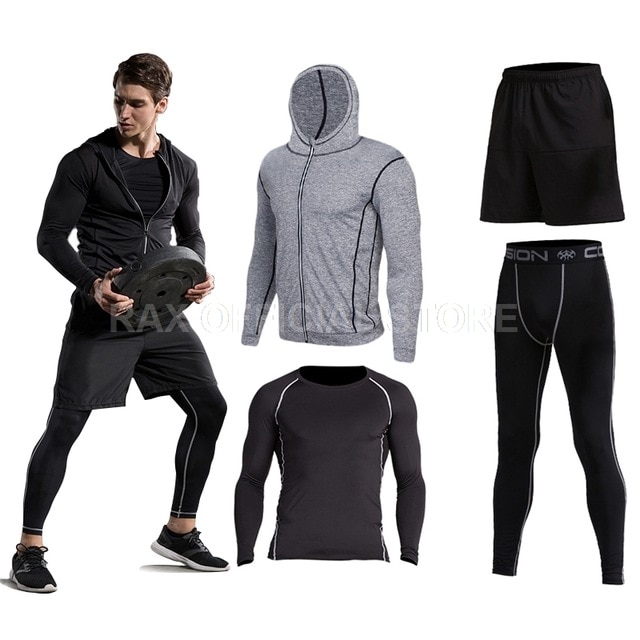 2018 Vansydical Mens Sport Suit Running Suits 5pcs Men Gym Clothing