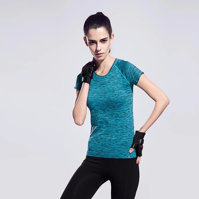 FLANDIS Sexy Sporty top Fitness jersey female Blue Shirt with short