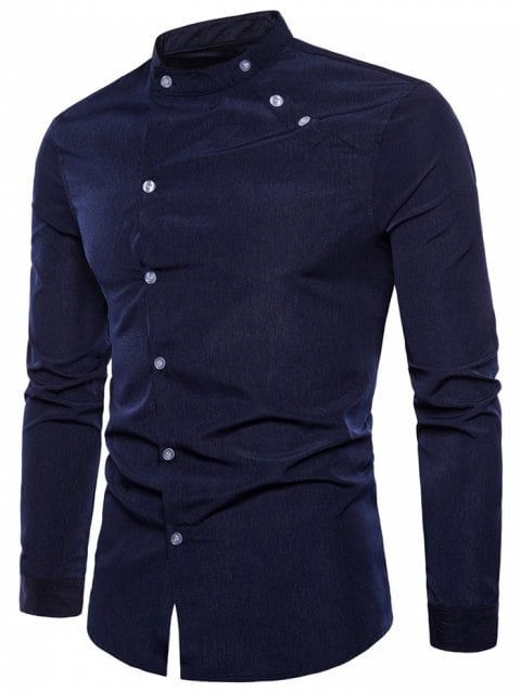 17% OFF] 2019 Long Sleeve Oblique Button Design Stand Collar Shirt