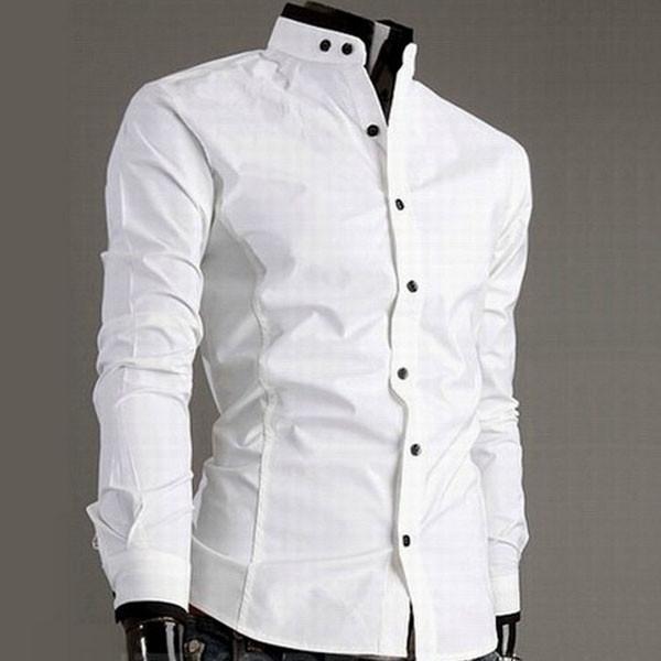 Trendy Series Stand Collar Long Sleeve Men Dress Shirt