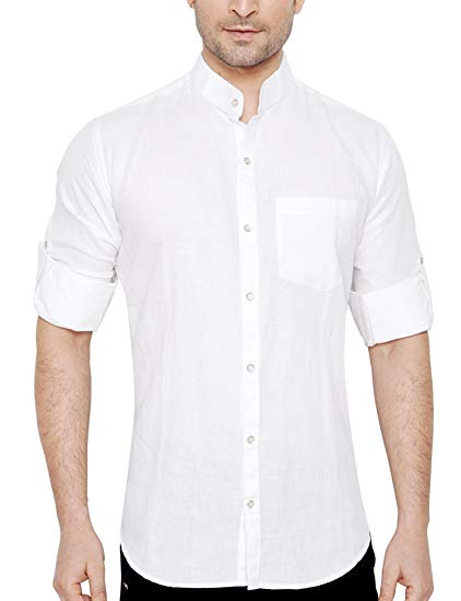 Global Rang Men's Linen Stand Collar Shirt: Amazon.in: Clothing