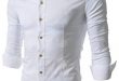 Easy Mens Retro Stand up Collar Long Sleeve Slim Fit Dress Shirts L