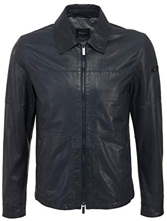Strellson Men's Asper Clay Leather Jacket Dark Navy - Blue -: Amazon