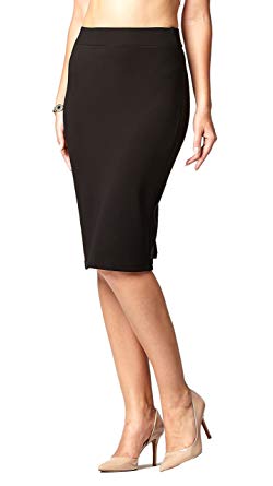 Premium Women's Pencil Skirt - Elastic Waist - Stretch Bodycon Midi