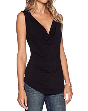 Sarin Mathews Women's V Neck Ruched Sleeveless Sexy Blouse Stretch