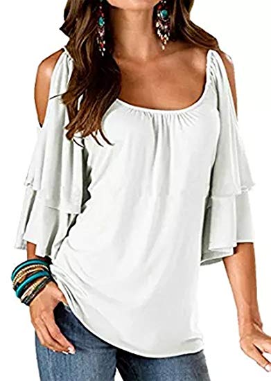 Uniboutique Women's Summer Cold Shoulder Ruffle Sleeve Loose Stretch