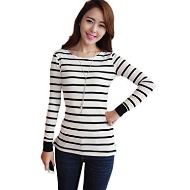 Amazon.com: Nanxson Women Striped Long Sleeve T Shirt Slim Fit in