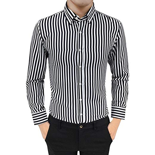 Striped Shirt Binmer Mens Button Down Suit Fit Long Sleeve Casual