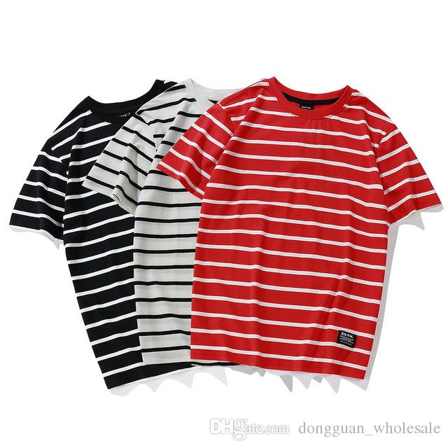 Fashion Striped T Shirts 2018 Men Women Skateborad Red White Striped