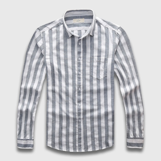 Zecmos Mens Striped Shirts Male Long Sleeve Social Linen Stripe