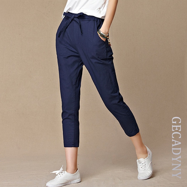 New 2018 Spring Summer Women Pants Casual Cropped Trousers Pants