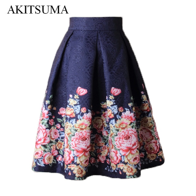 Summer Skirts Women Midi High Waist Floral Skirt Ball Gown Vintage