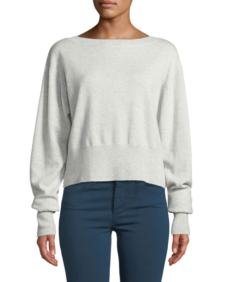 Autumn Cashmere Cropped Boxy Boat-Neck Cashmere Sweater In