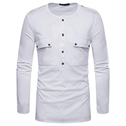 WSLCN Men's Casual T Shirt Crewneck Henley Shirt Cotton Breast
