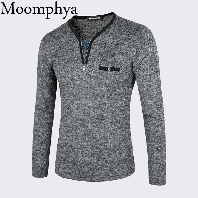 Moomphya 2018 Zipper neck t shirt long sleeve tshirt cool breast